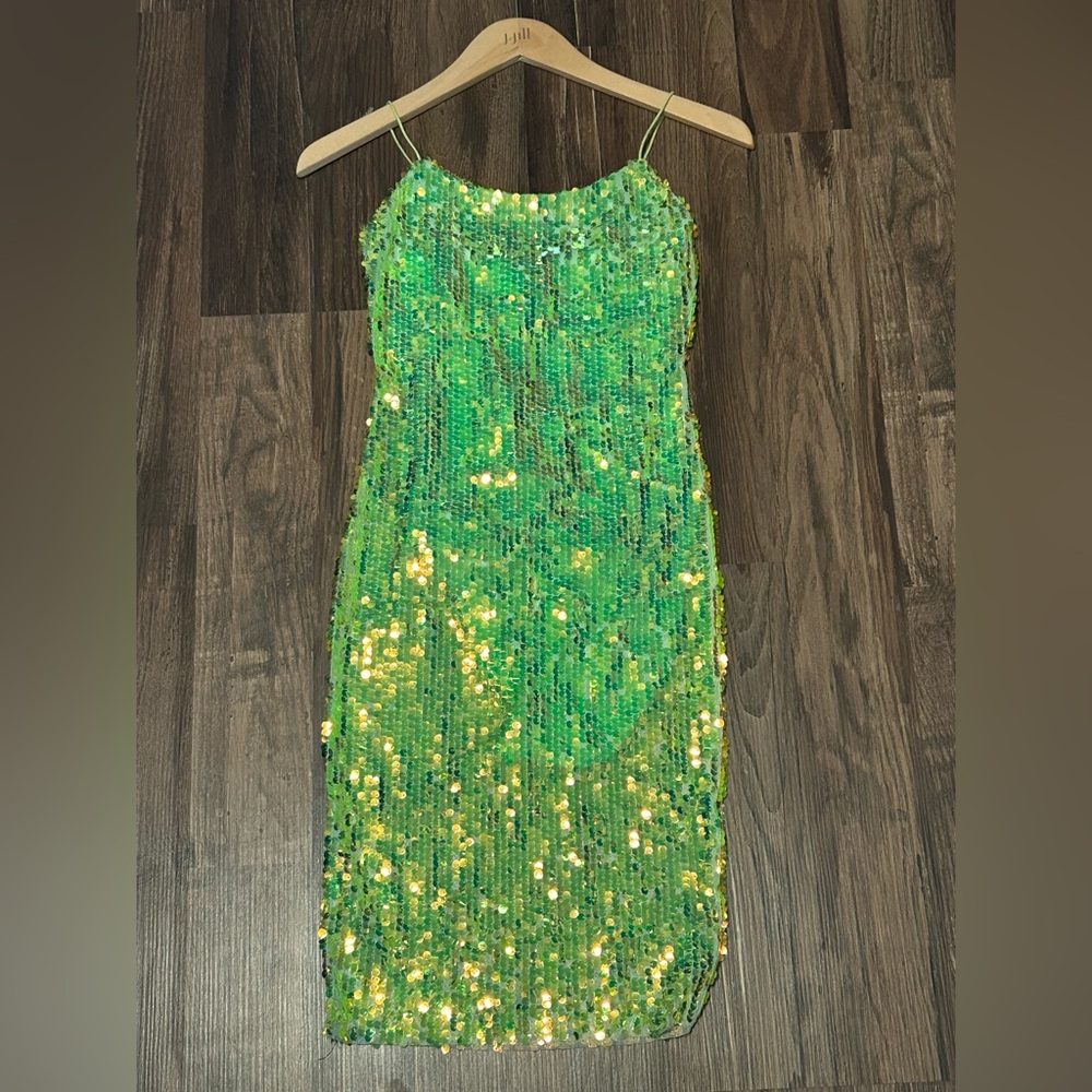 Lime Sequin Mini Dress (Medium)